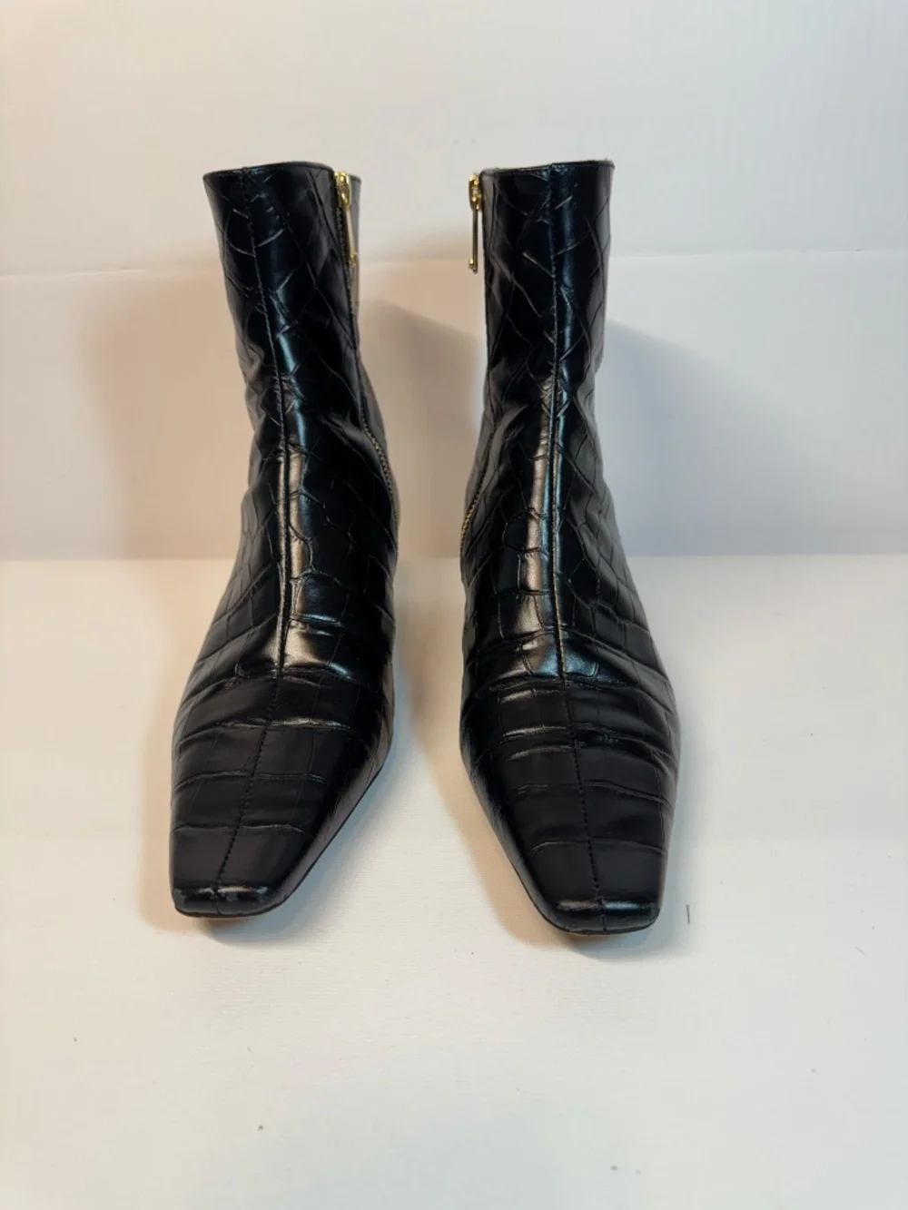 MICHAEL Michael Kors Black Croc Leather Square Toe Boots 7.5